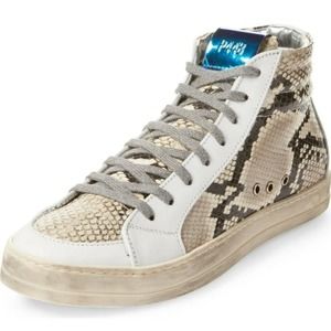 P448 Women's Snake High Top Sneaker NWOB White/Tan Leather size US 10.5